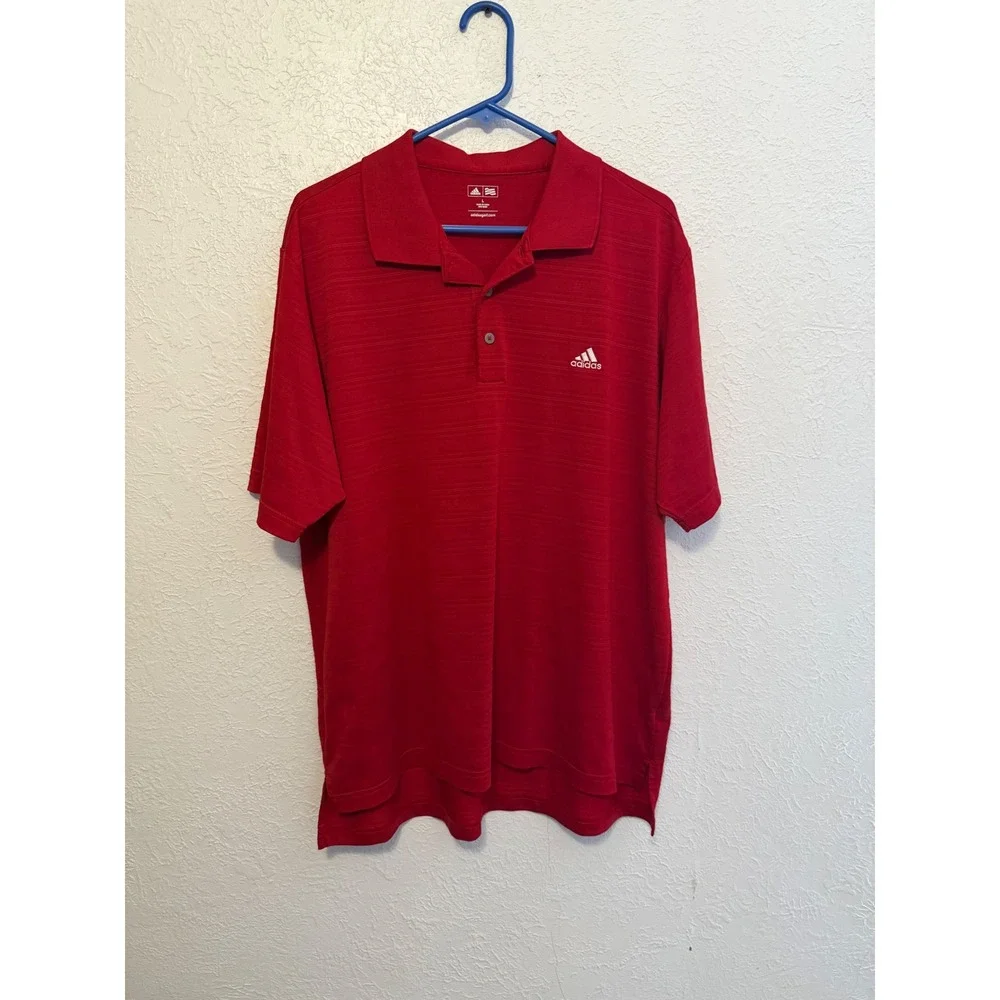 Adidas Golf Men Red Tonal Stripe Short Sleeve Polo Shirt Large Sporty Athleisure